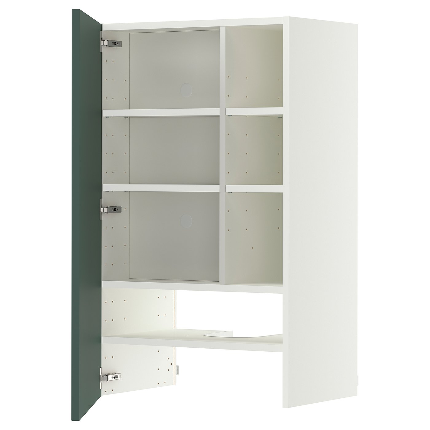 METOD wall cb f extr hood w shlf/door, white/Aspudden dark grey-green, 60x100 cm