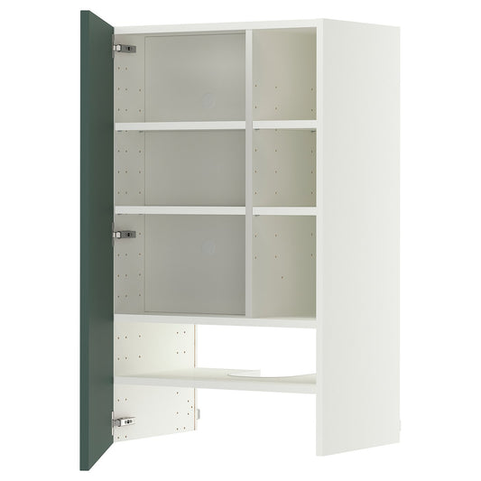 METOD wall cb f extr hood w shlf/door, white/Aspudden dark grey-green, 60x100 cm