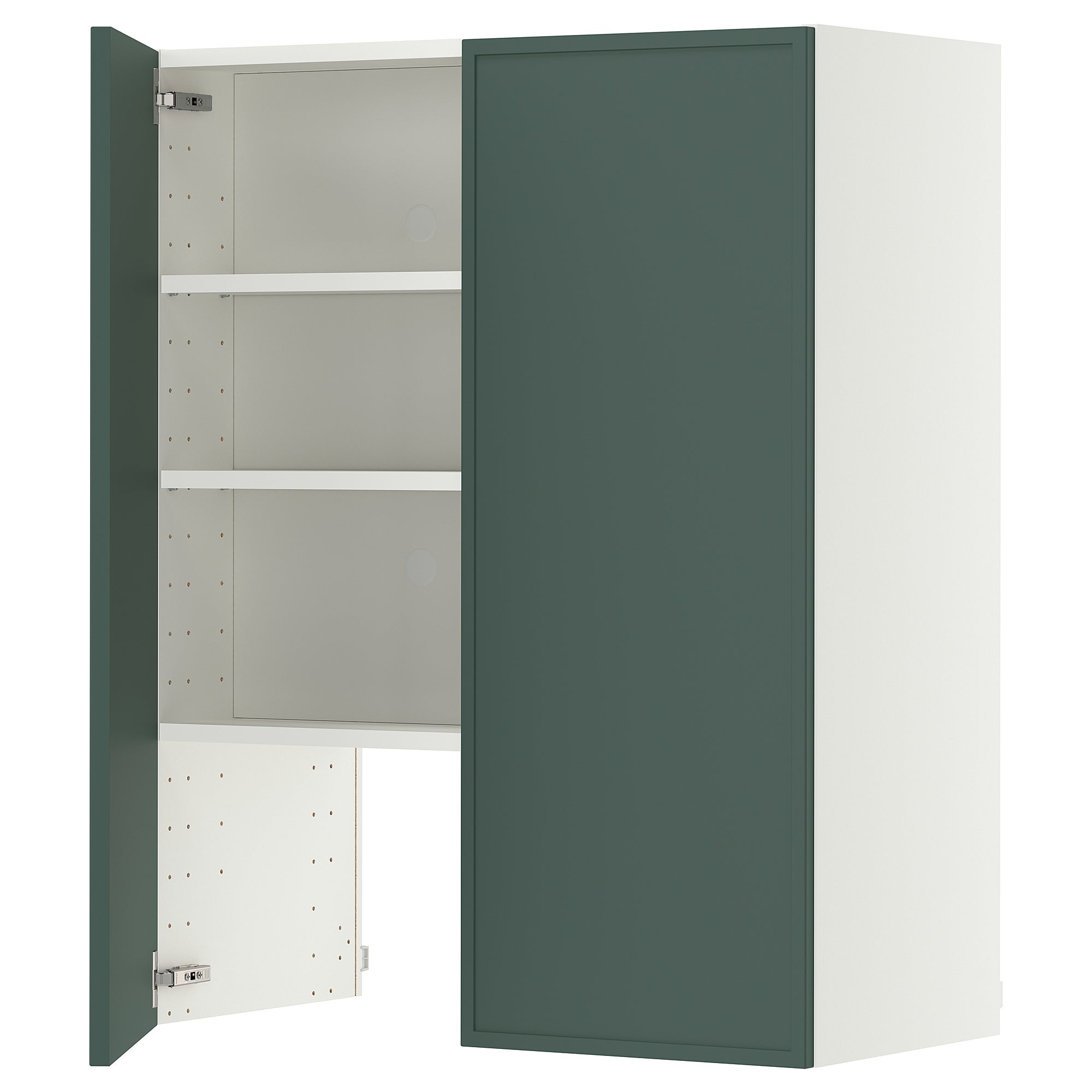 METOD wall cb f extr hood w shlf/door, white/Aspudden dark grey-green, 80x100 cm