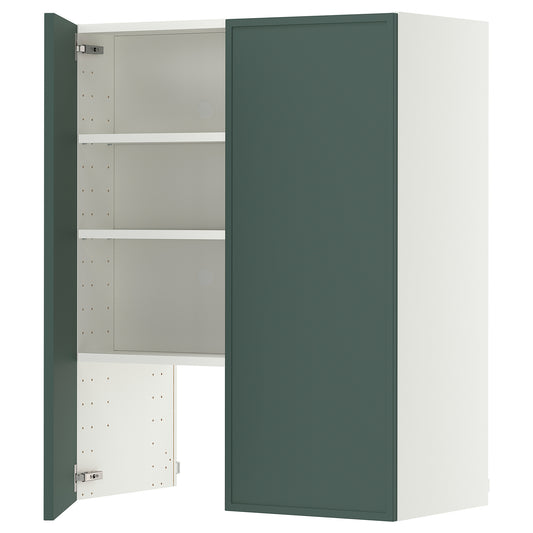 METOD wall cb f extr hood w shlf/door, white/Aspudden dark grey-green, 80x100 cm