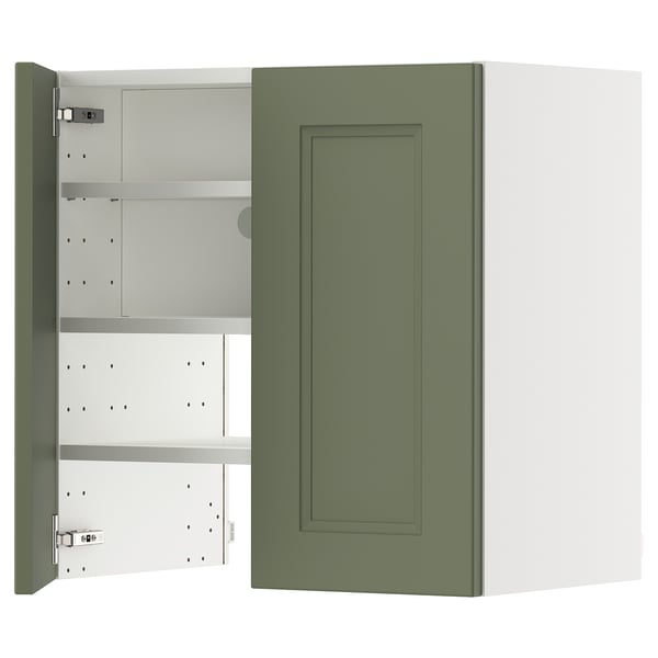 METOD - METOD Wall cb f extr hood w shlf/door, white/Axstad grey-green, 60x60 cm