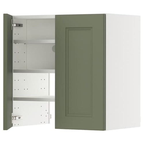 METOD wall cb f extr hood w shlf/door, white/Axstad grey-green, 60x60 cm