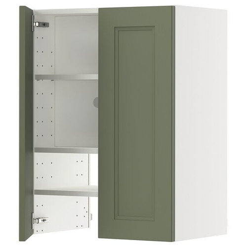 METOD wall cb f extr hood w shlf/door, white/Axstad grey-green, 60x80 cm