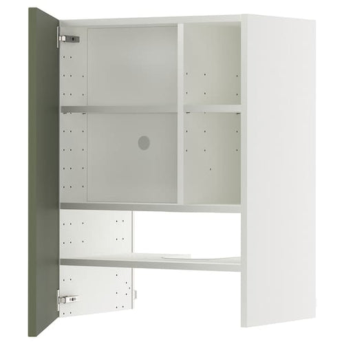 METOD wall cb f extr hood w shlf/door, white/Axstad grey-green, 60x80 cm