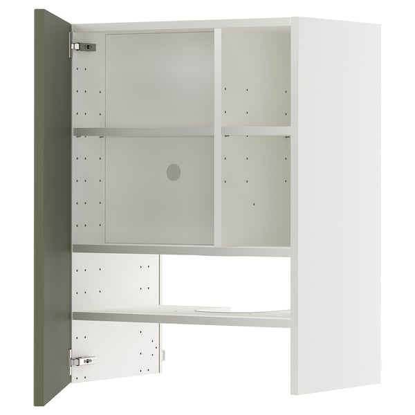 METOD wall cb f extr hood w shlf/door, white/Axstad grey-green, 60x80 cm