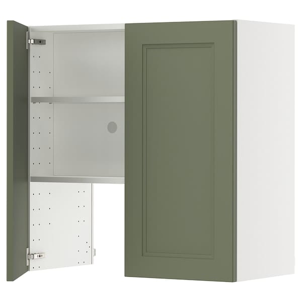 Ikea METOD - Hood wall unit with shelf/door, white/Axstad gray-green,80x80 cm