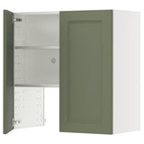 METOD wall cb f extr hood w shlf/door, white/Axstad grey-green, 80x80 cm