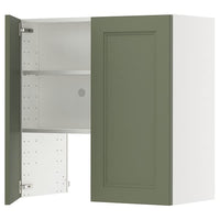METOD wall cb f extr hood w shlf/door, white/Axstad grey-green, 80x80 cm