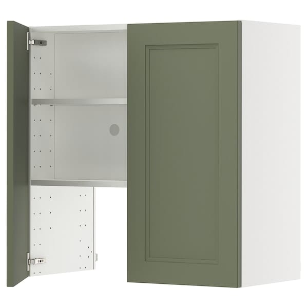 METOD - Wall cb f extr hood w shlf/door, white/Axstad grey-green, 80x80 cm