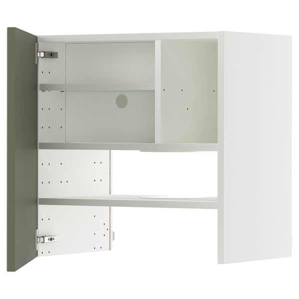 METOD - METOD Wall cb f extr hood w shlf/door, white/Axstad grey-green, 60x60 cm