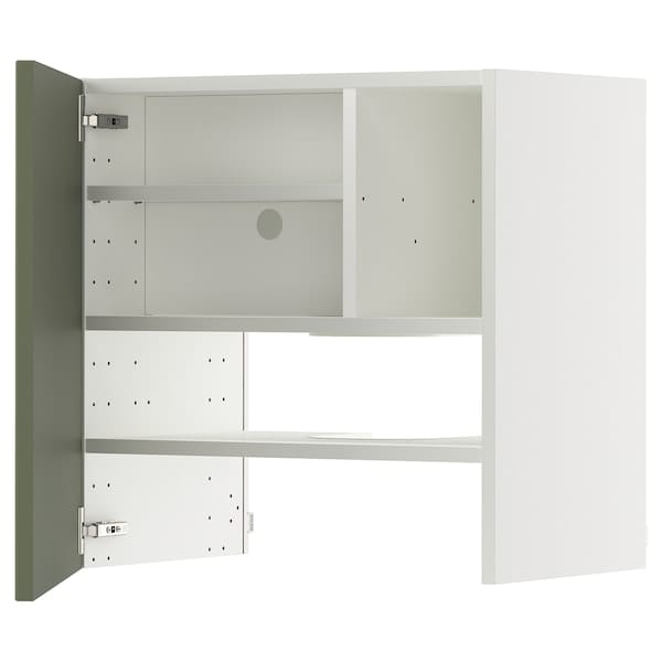 METOD - METOD Wall cb f extr hood w shlf/door, white/Axstad grey-green, 60x60 cm