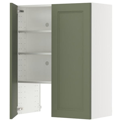 METOD wall cb f extr hood w shlf/door, white/Axstad grey-green, 80x100 cm