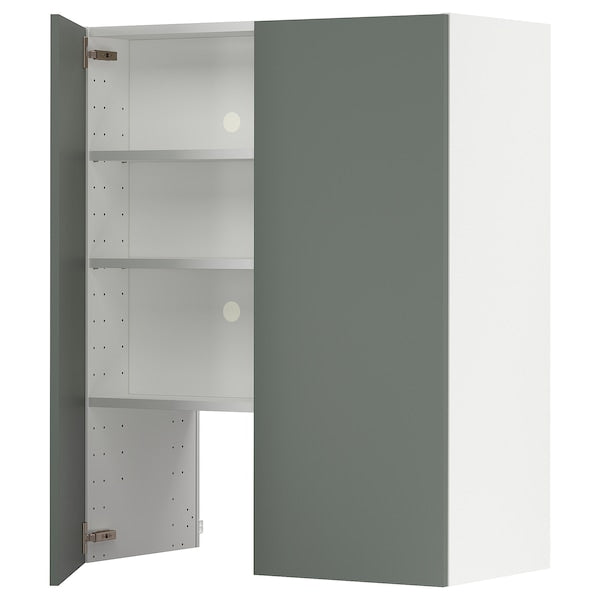 METOD - Wall cb f extr hood w shlf/door, white/Bodarp grey-green, 80x100 cm