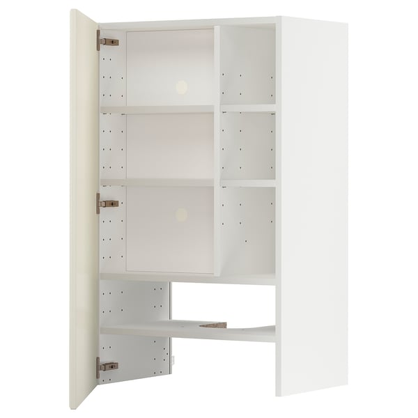 METOD wall cb f extr hood w shlf/door, white/Bodbyn off-white, 60x100 cm