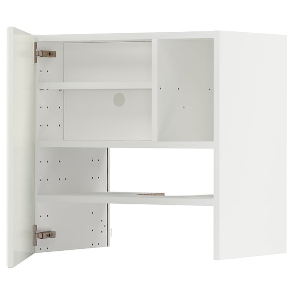 METOD wall cb f extr hood w shlf/door, white/Bodbyn off-white, 60x60 cm