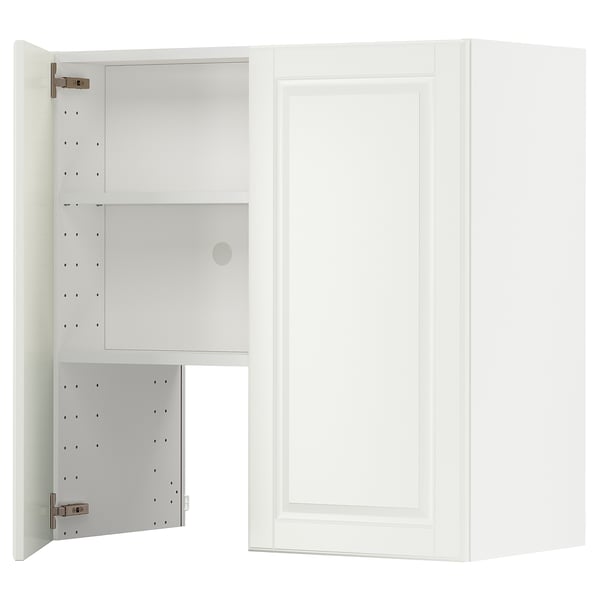 METOD wall cb f extr hood w shlf/door, white/Bodbyn off-white, 80x80 cm