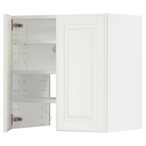 METOD wall cb f extr hood w shlf/door, white/Bodbyn off-white, 60x60 cm