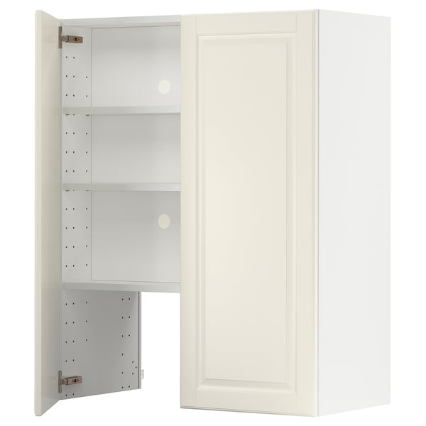 METOD wall cb f extr hood w shlf/door, white/Bodbyn off-white, 80x100 cm