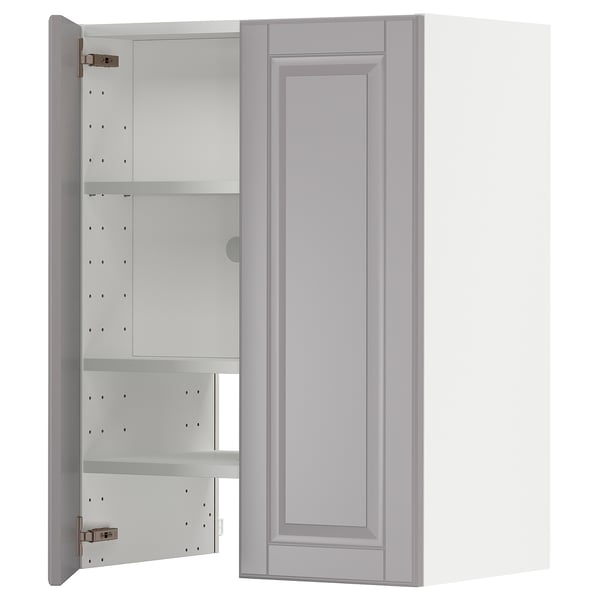METOD - METOD Wall cb f extr hood w shlf/door, white/Bodbyn grey, 60x80 cm