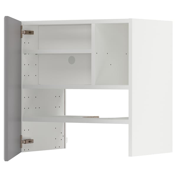 METOD - METOD Wall cb f extr hood w shlf/door, white/Bodbyn grey, 60x60 cm