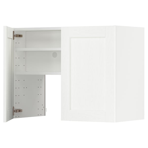 METOD wall cb f extr hood w shlf/door, white Enköping/white wood effect, 80x60 cm