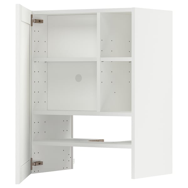 METOD wall cb f extr hood w shlf/door, white Enköping/white wood effect, 60x80 cm