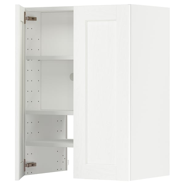 METOD wall cb f extr hood w shlf/door, white Enköping/white wood effect, 60x80 cm