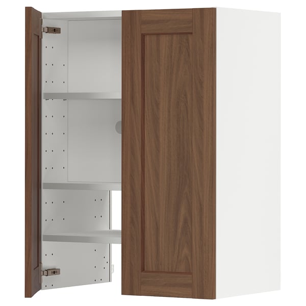 METOD wall cb f extr hood w shlf/door, white Enköping/brown walnut effect, 60x80 cm