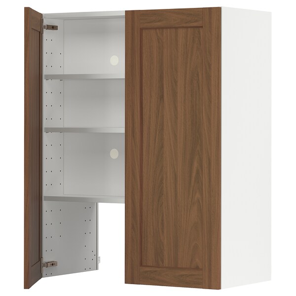 METOD - Wall cb f extr hood w shlf/door, white Enköping/brown walnut effect, 80x100 cm