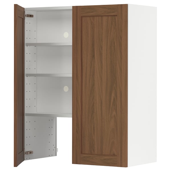 METOD - METOD Wall cb f extr hood w shlf/door, white Enköping/brown walnut effect, 80x100 cm