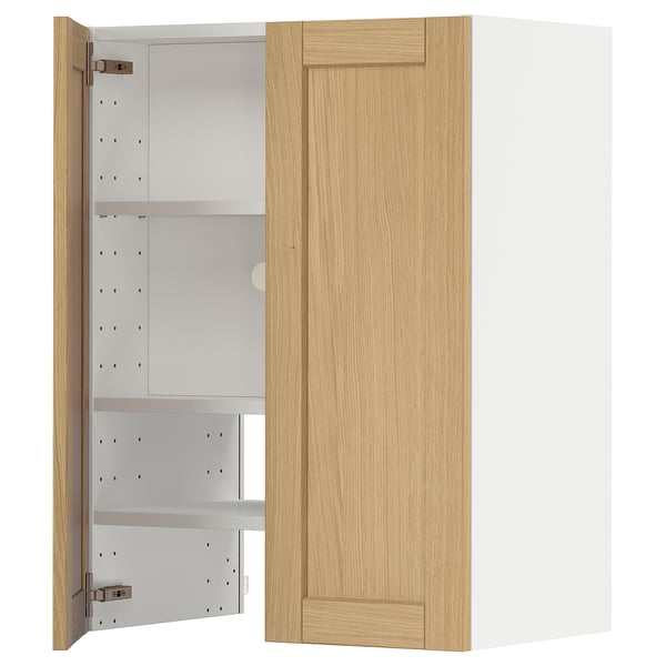 METOD - METOD Wall cb f extr hood w shlf/door, white/Forsbacka oak, 60x80 cm
