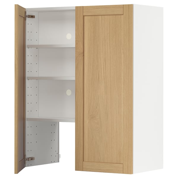 METOD - METOD Wall cb f extr hood w shlf/door, white/Forsbacka oak, 80x100 cm