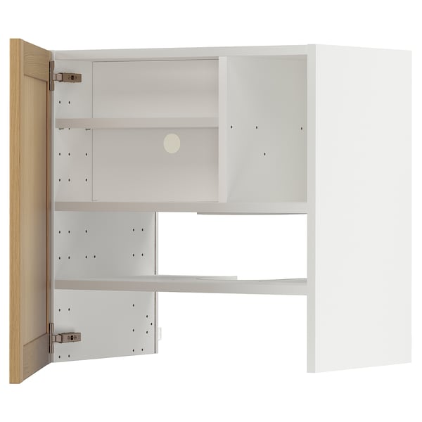 METOD wall cb f extr hood w shlf/door, white/Forsbacka oak, 60x60 cm