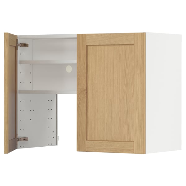 METOD - METOD Wall cb f extr hood w shlf/door, white/Forsbacka oak, 80x60 cm