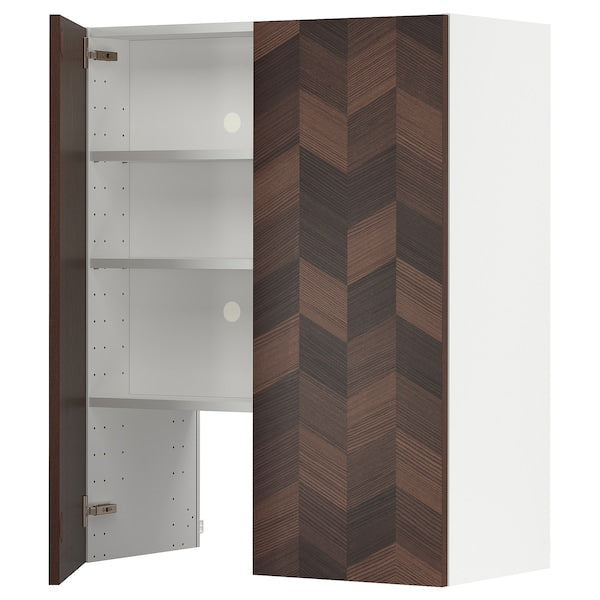 METOD - Wall cb f extr hood w shlf/door, white Hasslarp/brown patterned , 80x100 cm