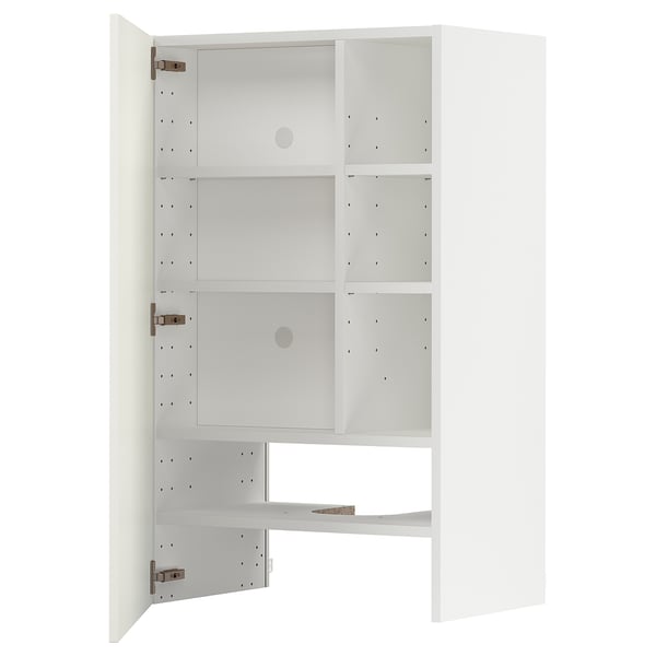 METOD wall cb f extr hood w shlf/door, white/Havstorp beige, 60x100 cm