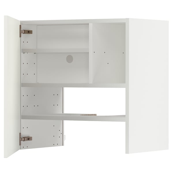 METOD wall cb f extr hood w shlf/door, white/Tistorp brown walnut effect, 60x60 cm