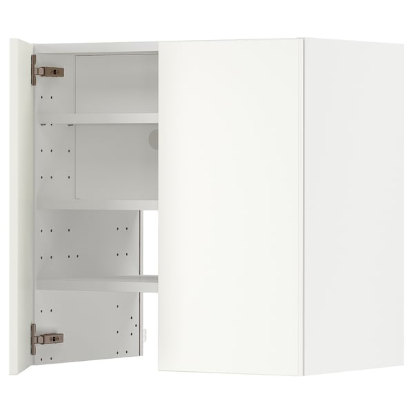 METOD wall cb f extr hood w shlf/door, white/Havstorp beige, 60x60 cm
