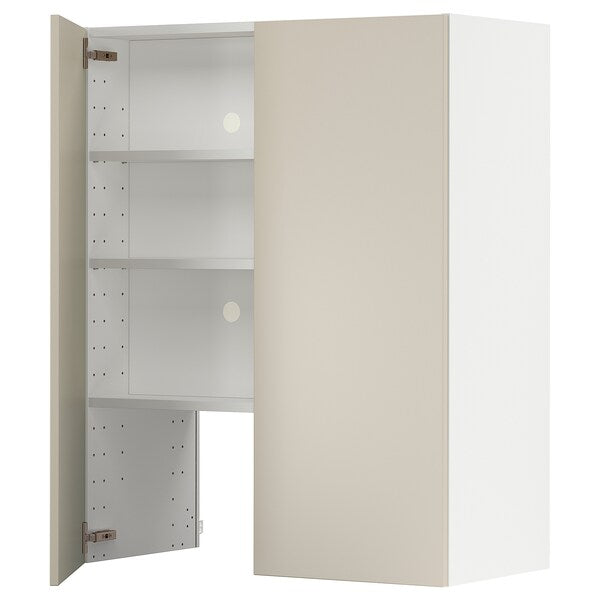 METOD - Wall cb f extr hood w shlf/door, white/Havstorp beige , 80x100 cm