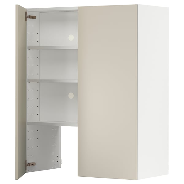 METOD wall cb f extr hood w shlf/door, white/Havstorp beige, 80x100 cm