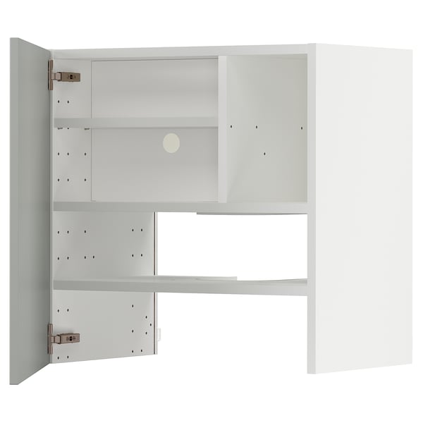 METOD wall cb f extr hood w shlf/door, white/Havstorp light grey, 60x60 cm