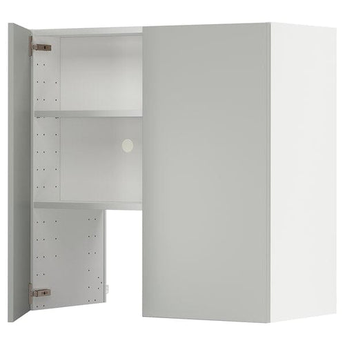 METOD - Wall cb f extr hood w shlf/door, white/Havstorp light grey, 80x80 cm