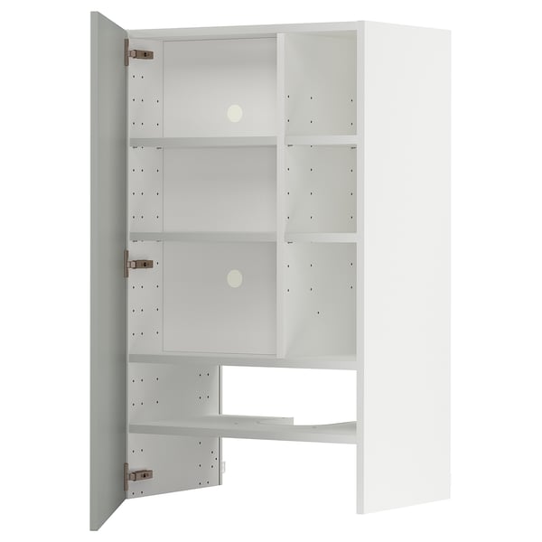 METOD wall cb f extr hood w shlf/door, white/Havstorp light grey, 60x100 cm