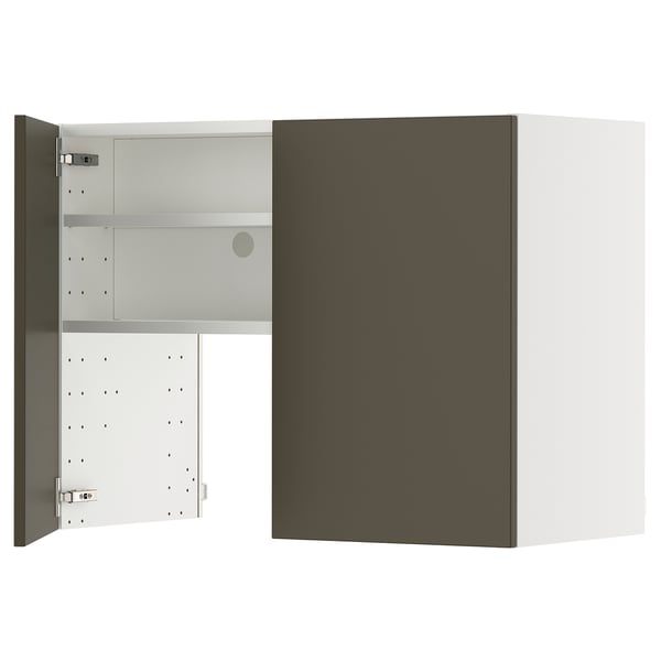 METOD wall cb f extr hood w shlf/door, white/Havstorp brown-beige, 80x60 cm