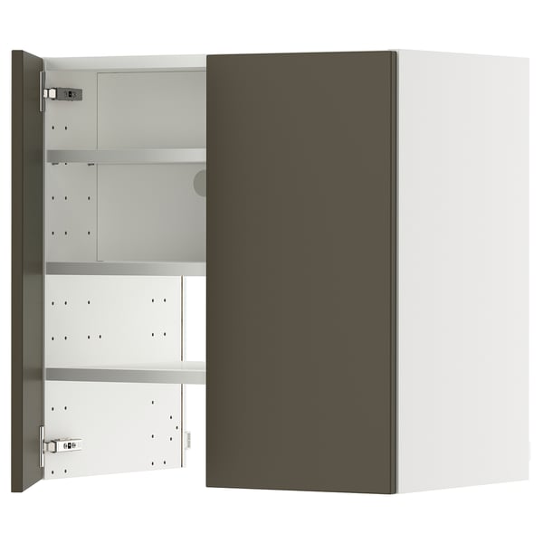 METOD wall cb f extr hood w shlf/door, white/Havstorp brown-beige, 60x60 cm