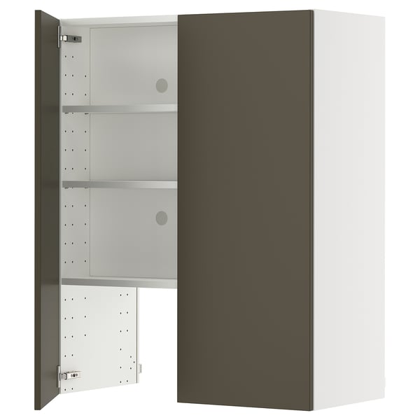 METOD wall cb f extr hood w shlf/door, white/Havstorp brown-beige, 80x100 cm