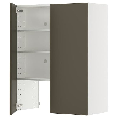 METOD - Wall cb f extr hood w shlf/door, white/Havstorp brown-beige, 80x100 cm