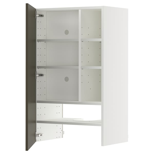 METOD wall cb f extr hood w shlf/door, white/Havstorp brown-beige, 60x100 cm
