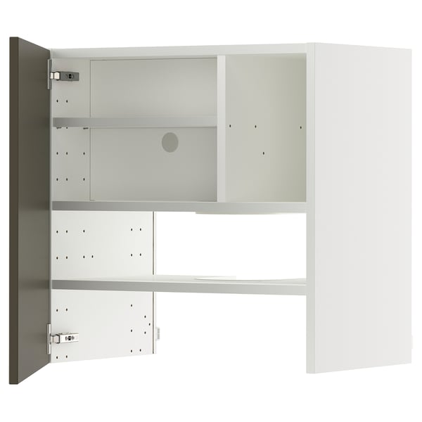 METOD wall cb f extr hood w shlf/door, white/Havstorp brown-beige, 60x60 cm