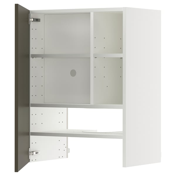 METOD - METOD Wall cb f extr hood w shlf/door, white/Havstorp brown-beige, 60x80 cm